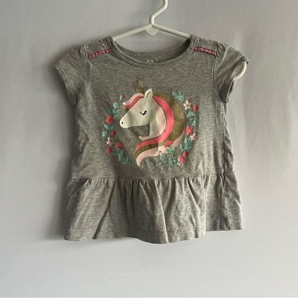 Kid's Carter's Unicorn Grey Peplum T-Shirt - Picture 2 of 6